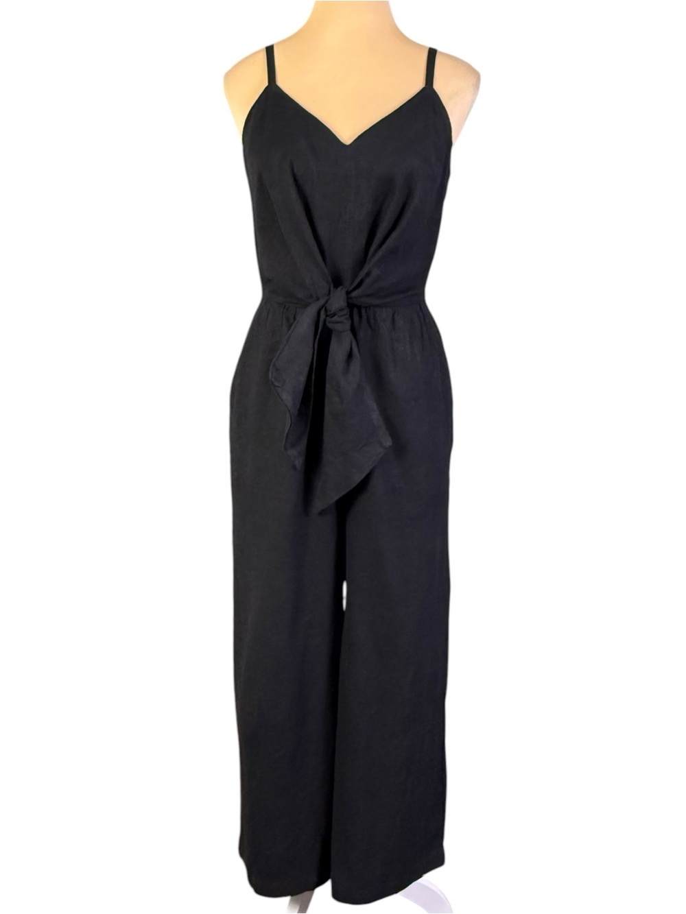 Simply Vera Vera Wang Black Linen Sleeveless Tie Front Jumpsuit Size XS